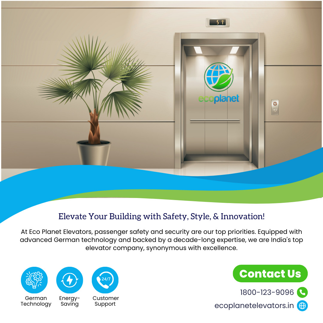 Eco Planet Elevators: Elevate Your Building with Safety, Style, and Innovation! At Eco Planet Elevators, passenger safety and security are our top priorities. Equipped with advanced German technology and backed by a decade-long expertise, we are India's top elevator company, synonymous with excellence. Key Features: Advanced German Technology: Partnered with high-tech German companies, our elevators ensure unparalleled quality and reliability. Tailored Specifications: Our elevators are customized to meet your building's unique needs, both technically and aesthetically. Stylish Designs: Elevate your building's style with our premium elevator cabins, crafted by skilled designers using diverse materials and finishes. Enhanced Safety and Security: With advanced safety systems like Automatic Rescue Devices (ARD) and in-car cameras with voice function, we prioritize passenger well-being. Layout Flexibility: Our elevators adapt to unique building specifications, offering a compact, self-contained system for quick installation and space-saving. Experience the Eco Planet Elevators difference today. Contact us now to learn more and enhance your building's vertical