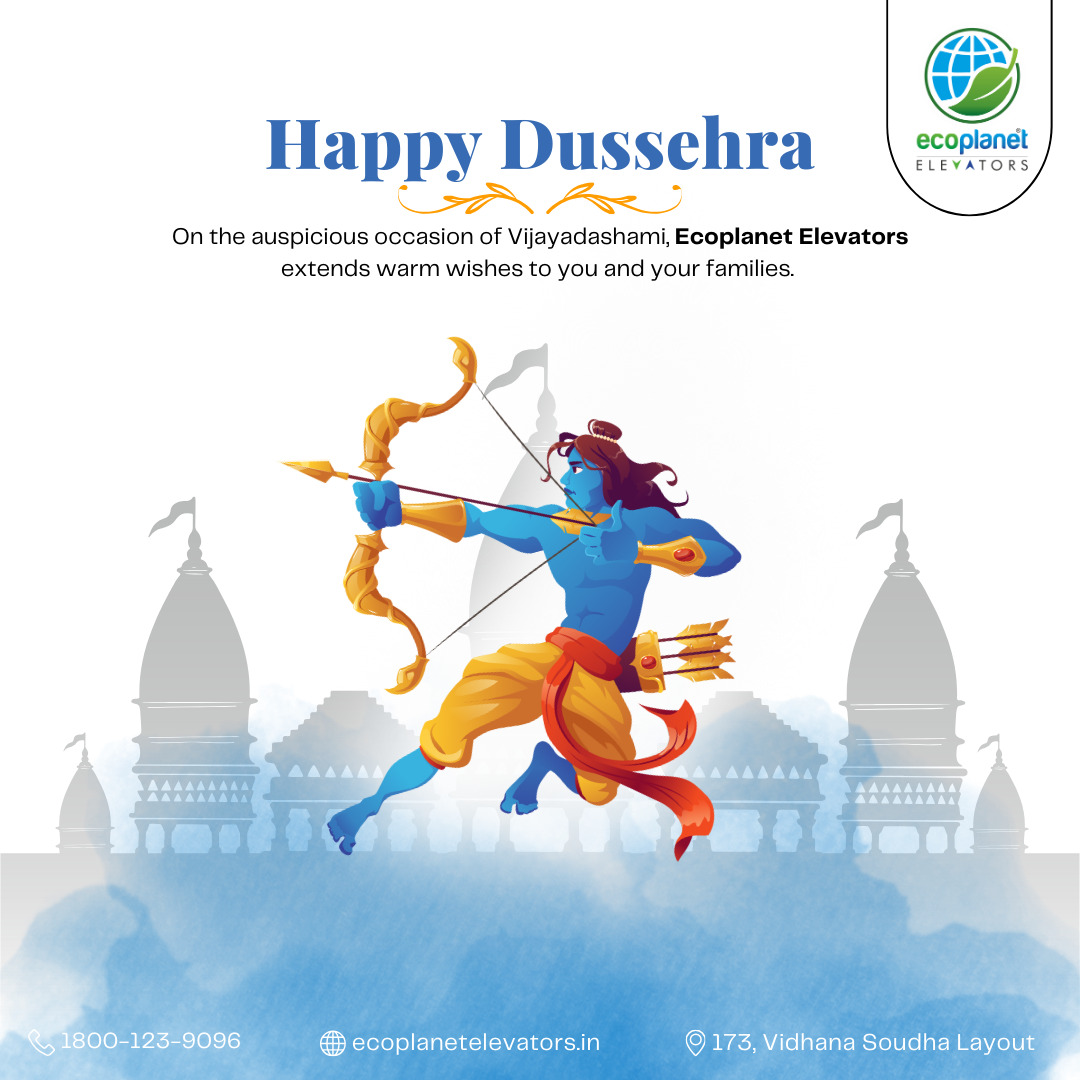 Vijayadashami Wishes from Ecoplanet Elevators. Dear Clients, Partners, and Well-wishers, On the auspicious occasion of Vijayadashami, Ecoplanet Elevators extends warm wishes to you and your families. Just as this festival symbolizes the triumph of good over evil, we at Ecoplanet Elevators are dedicated to overcoming challenges with innovation, quality, and reliable service. As a leading provider of custom-designed elevators, we take pride in elevating your spaces with solutions that combine safety, technology, and aesthetics. May this Vijayadashami inspire growth, success, and new heights for everyone. Wishing you prosperity and happiness this festive season! Warm regards, The Ecoplanet Elevators Team #HappyVijayadashami #ElevatingSpacesm #InnovationWithSafety #EcoplanetElevators #FestivalOfVictory