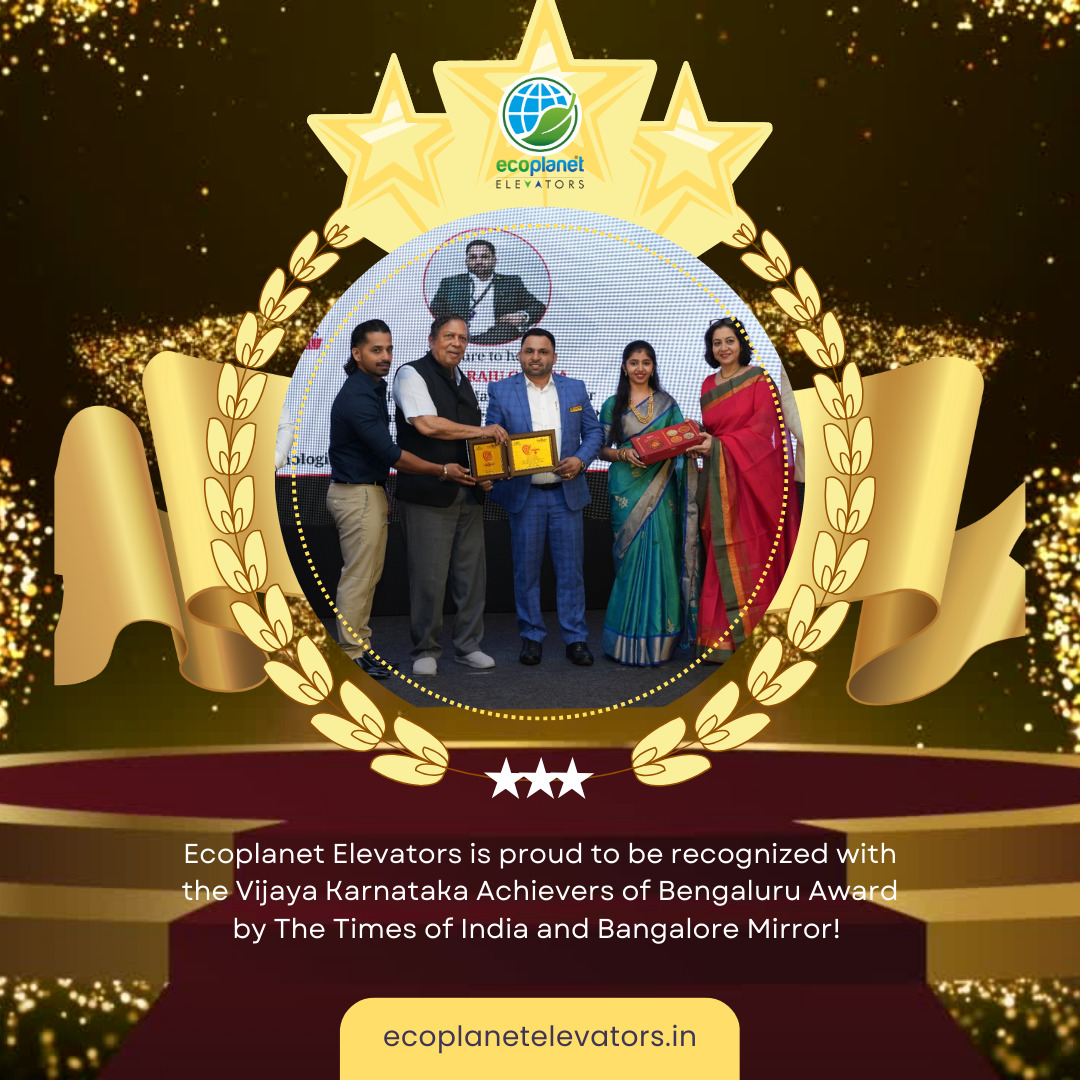 Ecoplanet Elevators is proud to be recognized with the Vijaya Karnataka Achievers of Bengaluru Award by The Times of India and Bangalore Mirror! This prestigious honor reflects our unwavering commitment to delivering India's Technologically Safest Elevators. We're setting new benchmarks in the elevator industry, raising standards with innovation, safety, and excellence. We'd like to express our heartfelt thanks to our incredible team and loyal customers, who made this achievement possible. Together, we’re reaching new heights—literally and figuratively! Here’s to elevating lives and exceeding expectations! #EcoplanetElevators #AwardWinning #TechnologicallySafestElevators #BengaluruAchievers #Innovation #Excellence