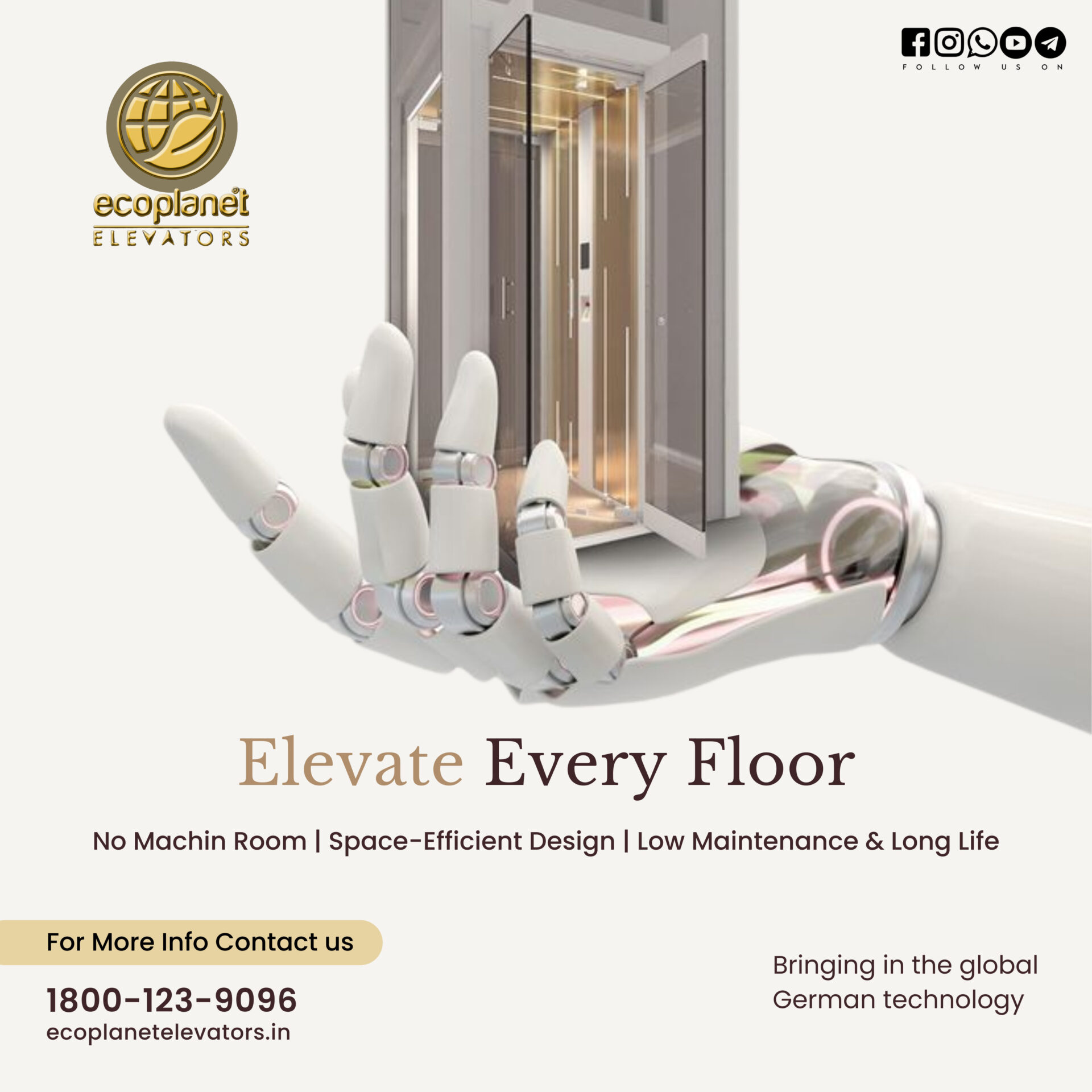 Elevate Every Floor with Ecoplanet Elevators – Passenger Elevators Designed for Every Building At Ecoplanet Elevators, we engineer state-of-the-art passenger elevators that bring unmatched comfort, design, and safety to your buildings — whether you're in a residential apartment, corporate office, hotel, or commercial complex. From low-rise to mid-rise and high-rise structures, our elevators deliver smooth, silent, and reliable vertical movement tailored to your space, aesthetics, and foot traffic. What Sets Ecoplanet Passenger Elevators Apart? Advanced Engineering – Built with cutting-edge technology for smooth and energy-efficient rides Customizable Cabin Interiors – Match your building’s design language with modern, stylish options Safety First – Equipped with Automatic Rescue Devices (ARD), Overload Sensors, and Emergency Alarms Space-Efficient Designs – Ideal for compact shafts without compromising on performance Low Maintenance & Long Life – Precision-built to reduce downtime and ensure long-term reliability Smart Control Systems – Faster response times and seamless floor-to-floor service Looking for a lift that fits your building perfectly? Let’s customise your vertical journey. Contact Ecoplanet Elevators today for a free site assessment and expert consultation. #EcoplanetElevators #PassengerElevators #ResidentialLifts #CommercialElevators #VerticalMobility #ElevatorSafety #LiftInstallation #ElevatorInnovation #OnTimeDelivery