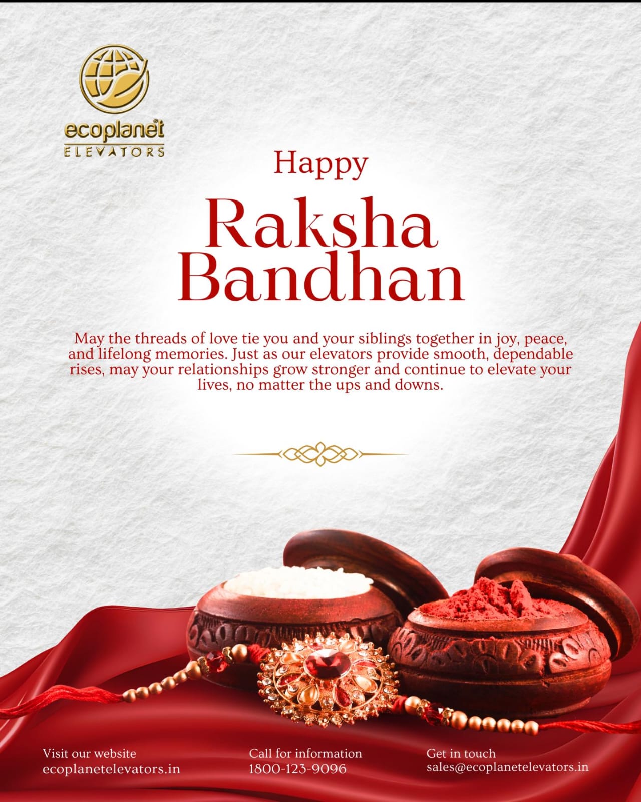 This Raksha Bandhan, we celebrate the enduring bond of love and protection between siblings, a bond that, like our elevators, lifts you through every rise and fall with safety and reliability. At Ecoplanet Elevators, leaders in eco-friendly and cutting-edge elevator solutions, we understand that the strongest relationships and the best homes are built on trust, care, and support.