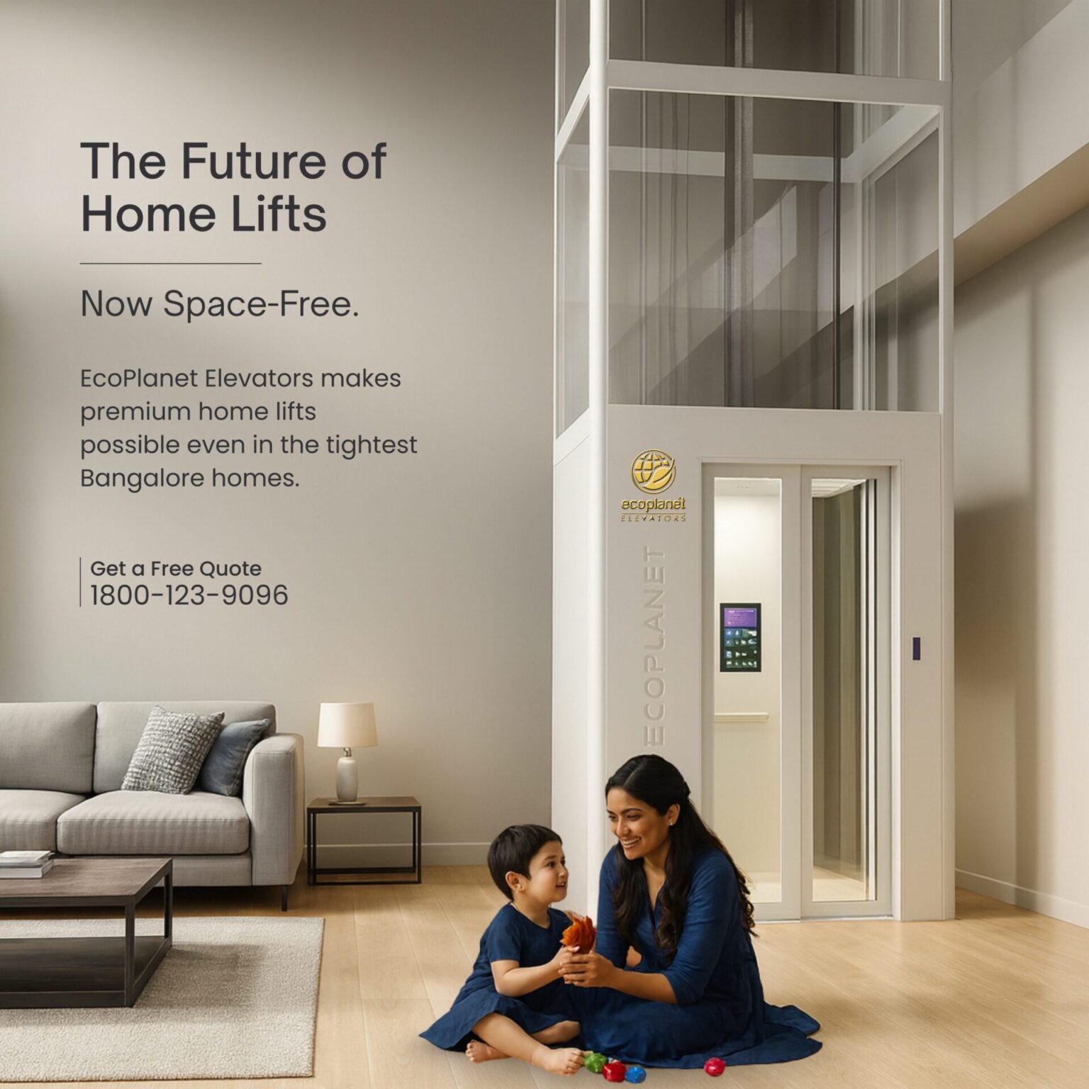 No pit, no machine room, no problem - EcoPlanet Elevators makes premium home lifts possible even in the tightest Bangalore homes.