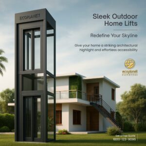 Give your home a striking architectural highlight and effortless accessibility with Ecoplanet Elevators. The perfect glass-and-metal tower shows how an external home lift can stand independently beside your villa, creating a dramatic vertical line while keeping interiors clutter-free. Engineered for Indian weather and designed for contemporary façades, Ecoplanet’s outdoor and indoor home elevators blend clean aesthetics, everyday comfort, and reliable safety, ideal for luxury residences, holiday homes, and boutique properties.
